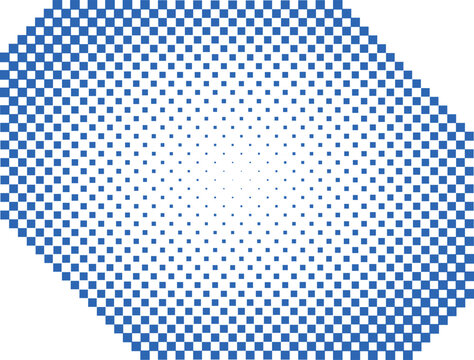 A blue and white pixelated pattern forms a geometric shape on a digital screen