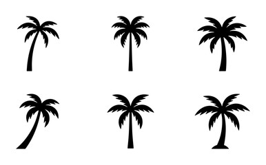 Palm Tree Icons, Tropical Silhouette Vector Set, Summer Vacation Beach Elements © sogir