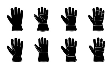 Obraz premium Diverse Glove Icons Set, Black Silhouette Handwear Vector Graphics, Safety and Work Protection Symbols
