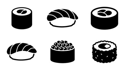 Simple Sushi Icons Set, Japanese Food Vector Graphics, Black and White Culinary Symbols © Ibrahim