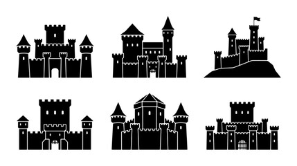 Medieval Castle Icons, Fortress Silhouettes, Royal Palace Vector Set, Fantasy Architecture Collection © Rajib