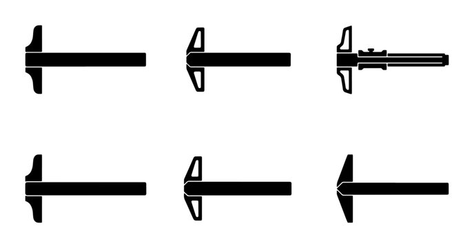 Caliper Icons Set, Precision Measurement Tools, Engineering and Technical Symbols, Vector Graphics
