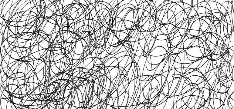 Chaotic hand-drawn black scribble background for design and illustration