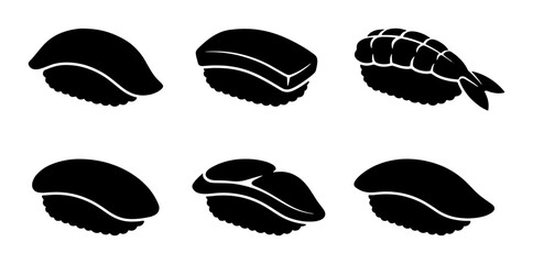 Sushi Icon Set: Nigiri, Maki, Shrimp, Japanese Food Vector Graphics © Rajib