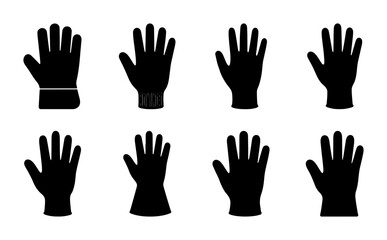Obraz premium Glove Icons Set, Hand Protection Vector Graphics, Safety Wear Silhouettes, Protective Gear Collection
