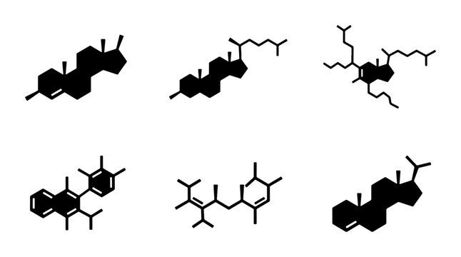 Steroid Molecule Structures, Cholesterol Chemical Formulas, Organic Chemistry Icons Set