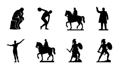 Fototapeta premium Classic Sculpture Silhouettes: Thinker, Athlete, Equestrian, Statesman, Warrior Icons