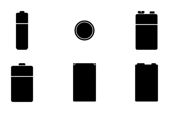 Battery Icons Set, Power Source Symbols, Energy Cell Graphics, Rechargeable Vector Collection