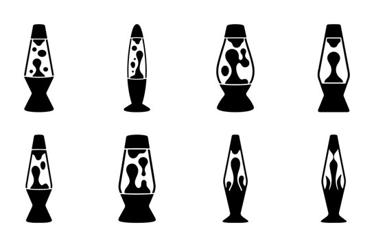 Retro Lava Lamp Icons, 80s Style Liquid Motion Lamp Vector Set, Psychedelic 70s Decor