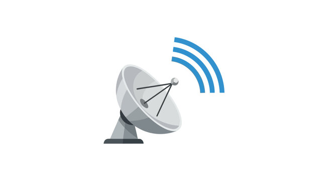 Satellite dish parabolic antenna icon broadcasting wireless telecommunication signals on a white background