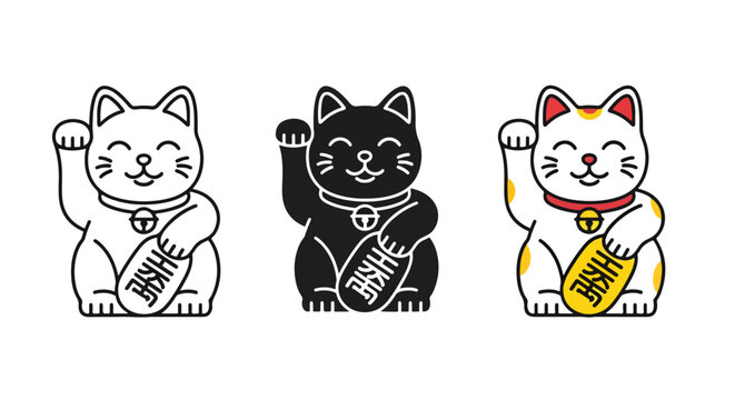 Maneki neko lucky cat icon set - Glyph solid icon - Editable modern style icon - Clipart, sticker - icon set - Clipart
