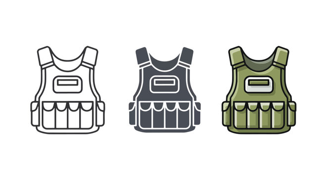 Tactical bulletproof vest icon set design - logo icons vector set. Blue, Black and white icons