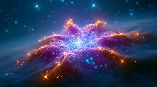 Vibrant 3C 273 quasar shining amidst purple and orange cosmic dust