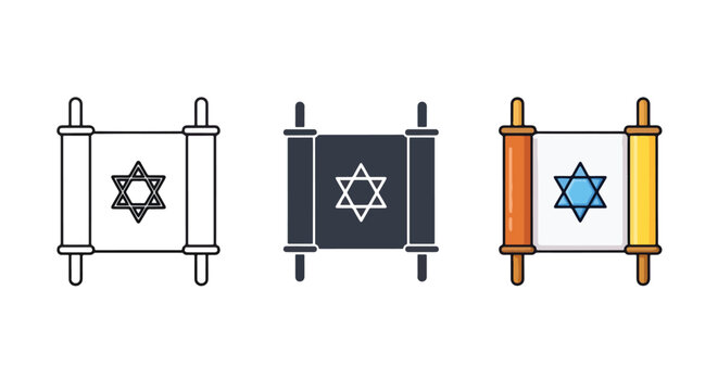 Jewish Torah scroll with Star of David - Editable line icons. Vector illustration - Glyph and solid icon set - Icon vector