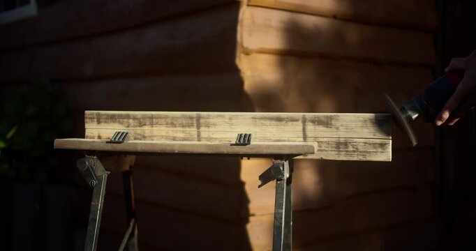 DIY Woodworking: Sanding Wood with a Hand Sander Outdoors | T 1.2 35mm Lens, 4K, 12Bit HQ Video	
