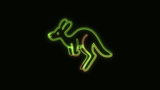  Kangaroo Icon Neon Seamless Loop 4K with Black Background Animated Promotional Typography for Video Editing