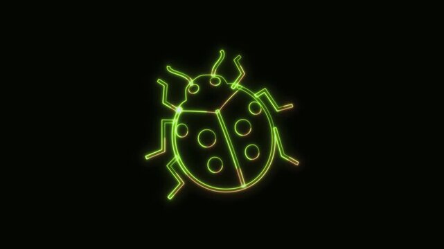  Ladybug Icon Neon Seamless Loop 4K with Black Background Animated Promotional Typography for Video Editing