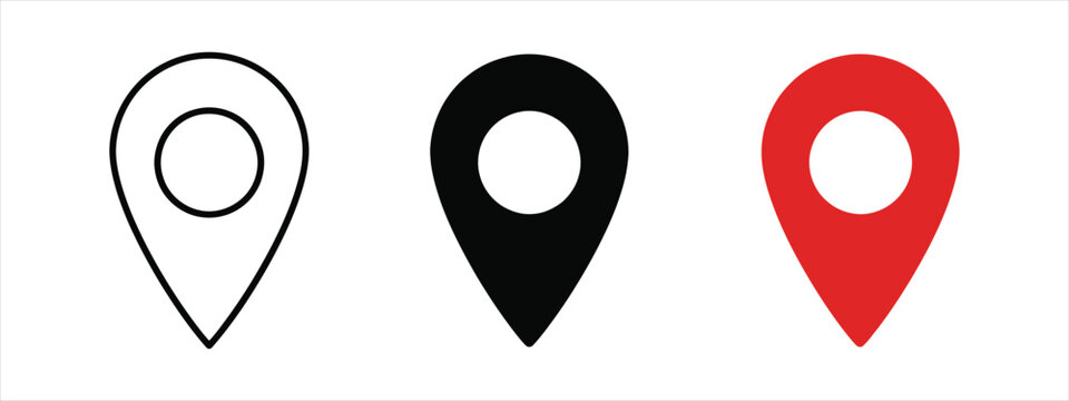 Map pin icon vector set of location pointer navigation symbol in outline and solid styles