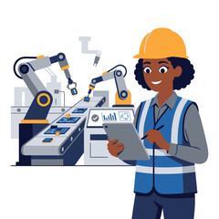 Fototapeta premium Female engineer wearing safety helmet in industrial setting