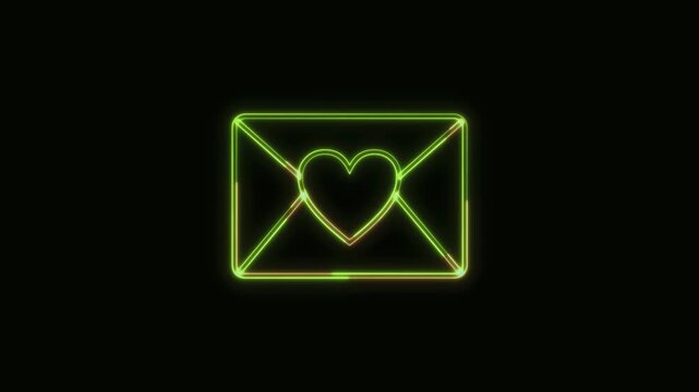 Love Letter Icon Neon Seamless Loop 4K Black Background Animated Promotional Typography for Video Editing