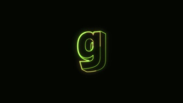 Alphabet g Neon Text Seamless Loop 4K Black Background Animated Promotional Typography for Video Editing