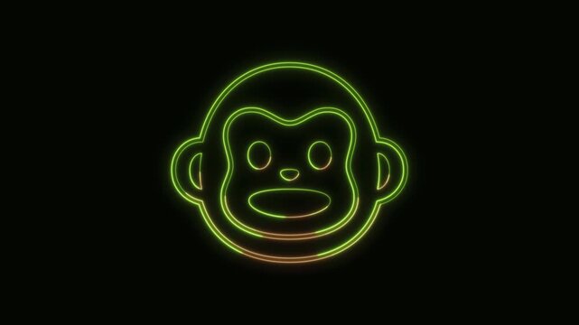 Monkey Icon Neon Seamless Loop 4K Black Background Animated Promotional Typography for Video Editing