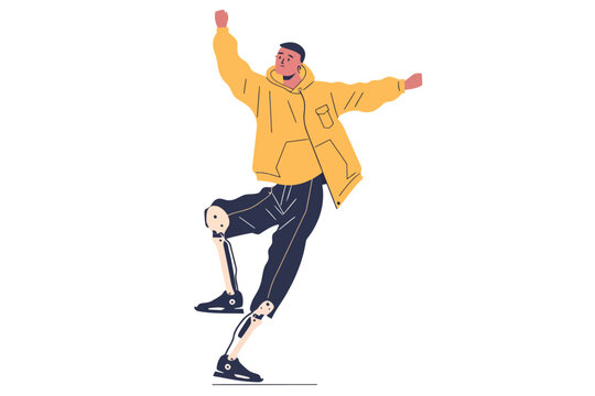 energetic person with prosthetic leg posing isolated illustration