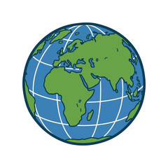 Obraz premium Colorful globe illustration showing continents of Europe, Africa, Asia with grid lines