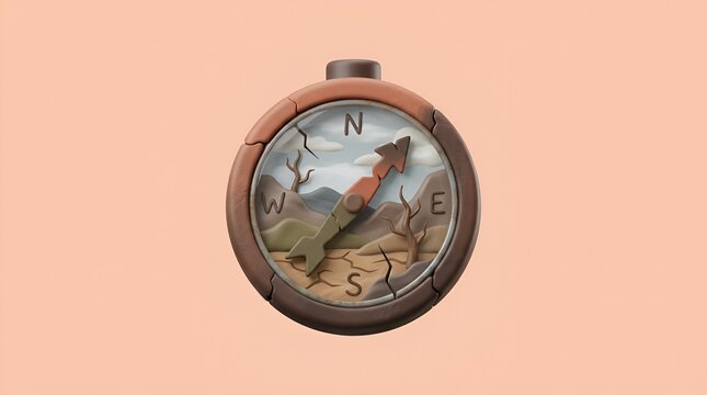 Cracked Compass in Arid Landscape