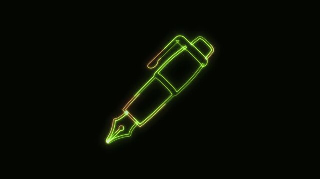 Pen Icon Neon Seamless Loop 4K Black Background Animated Promotional Typography for Video Editing