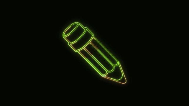 Pencil Icon Neon Seamless Loop 4K Black Background Animated Promotional Typography for Video Editing