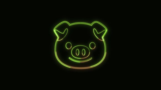 Pig Icon Neon Seamless Loop 4K Black Background Animated Promotional Typography for Video Editing