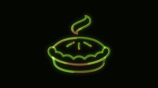 Pie Icon Neon Seamless Loop 4K Black Background Animated Promotional Typography for Video Editing