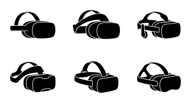 Virtual Reality Headset Icons, VR Goggles Set, Immersive Technology Graphics, Futuristic Entertainment Device