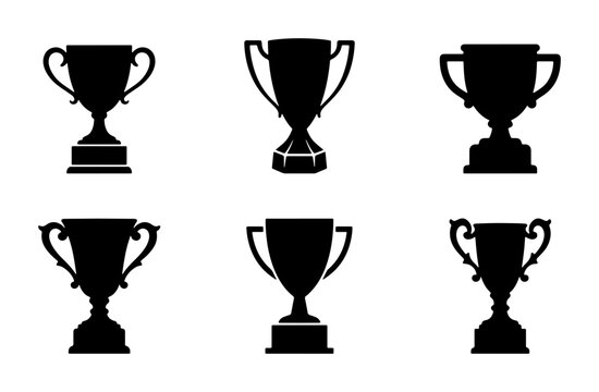 Award Trophy Silhouettes, Victory Cups Collection, Champion Recognition Icons, Sports Achievement Symbols