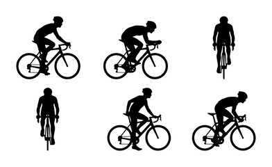 Naklejka premium Cyclist Silhouettes Set: Road Bike Rider Poses, Sports Action Vector Graphics