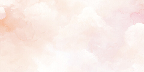 Fototapeta premium Soft peach watercolor background with white clouds and subtle orange hues for design and artistic projects