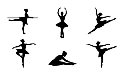 Ballet Dancer Silhouettes, Elegant Poses Collection, Graceful Female Performers Vector Art © Mithi