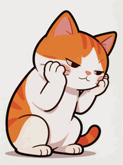 Obraz premium Cute orange and white cartoon cat resting its face on paws