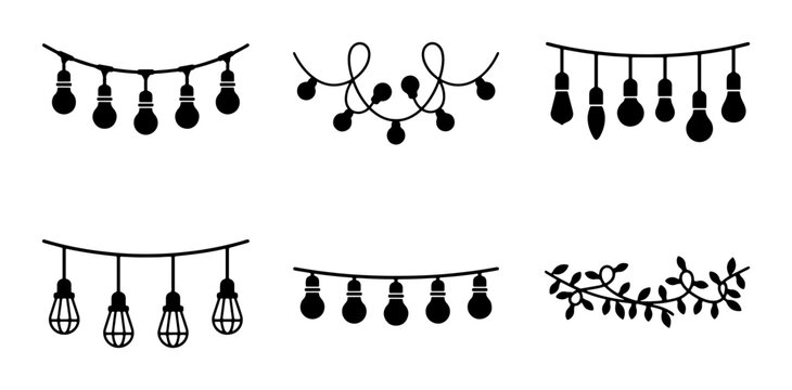Decorative String Lights & Garland Vector Elements: Festive Illumination & Party Ambiance