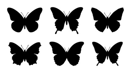 Six Black Butterfly Silhouettes, Vector Icons, Insect Wing Shapes, Nature Elements, Graphic Design Assets © Mithi