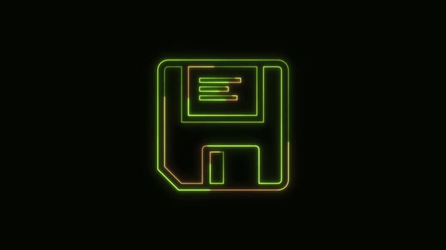 Save Icon Neon Seamless Loop 4K Black Background Animated Promotional Typography for Video Editing