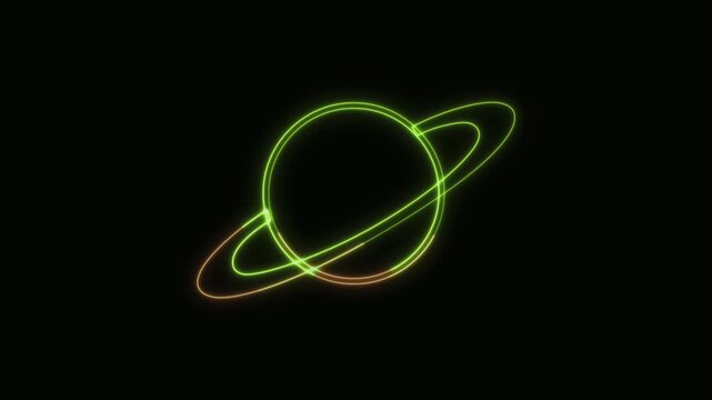 Saturn Icon Neon Seamless Loop 4K Black Background Animated Promotional Typography for Video Editing
