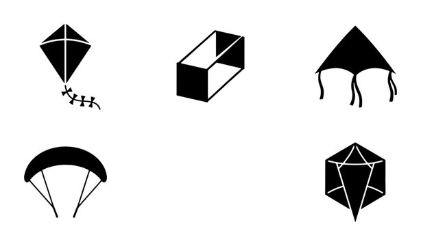 Diverse Kite and Parachute Icons, Vector Set for Outdoor Fun and Adventure Graphics