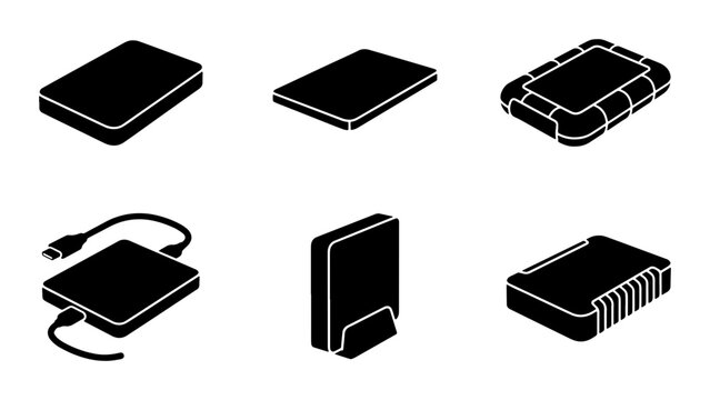 Portable Hard Drive Icons, External Storage Devices, Data Backup Solutions, Digital Archive Set