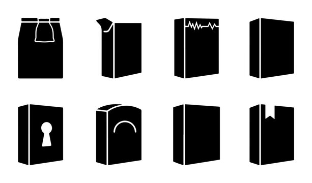 Diverse Packaging Box Icons, Shipping Container Vector Set, Product Delivery Shapes, E-commerce Logistics Graphics