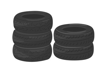 Two stacks of used car tires for ecological rubber recycling © Julllia