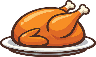 Fototapeta premium Roasted Turkey Vector Illustration – Cartoon Style Whole Bird on Platter Flat Design Icon 