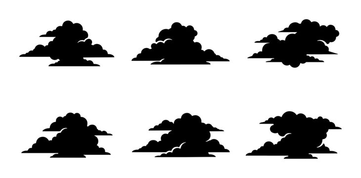 Black Cloud Silhouettes, Cumulus and Storm Formations, Weather Icons Set