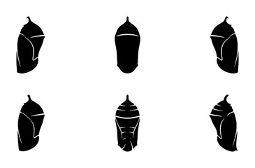Butterfly Chrysalis Silhouettes, Insect Metamorphosis Icons, Life Cycle Stages Vector Set © MstMithila